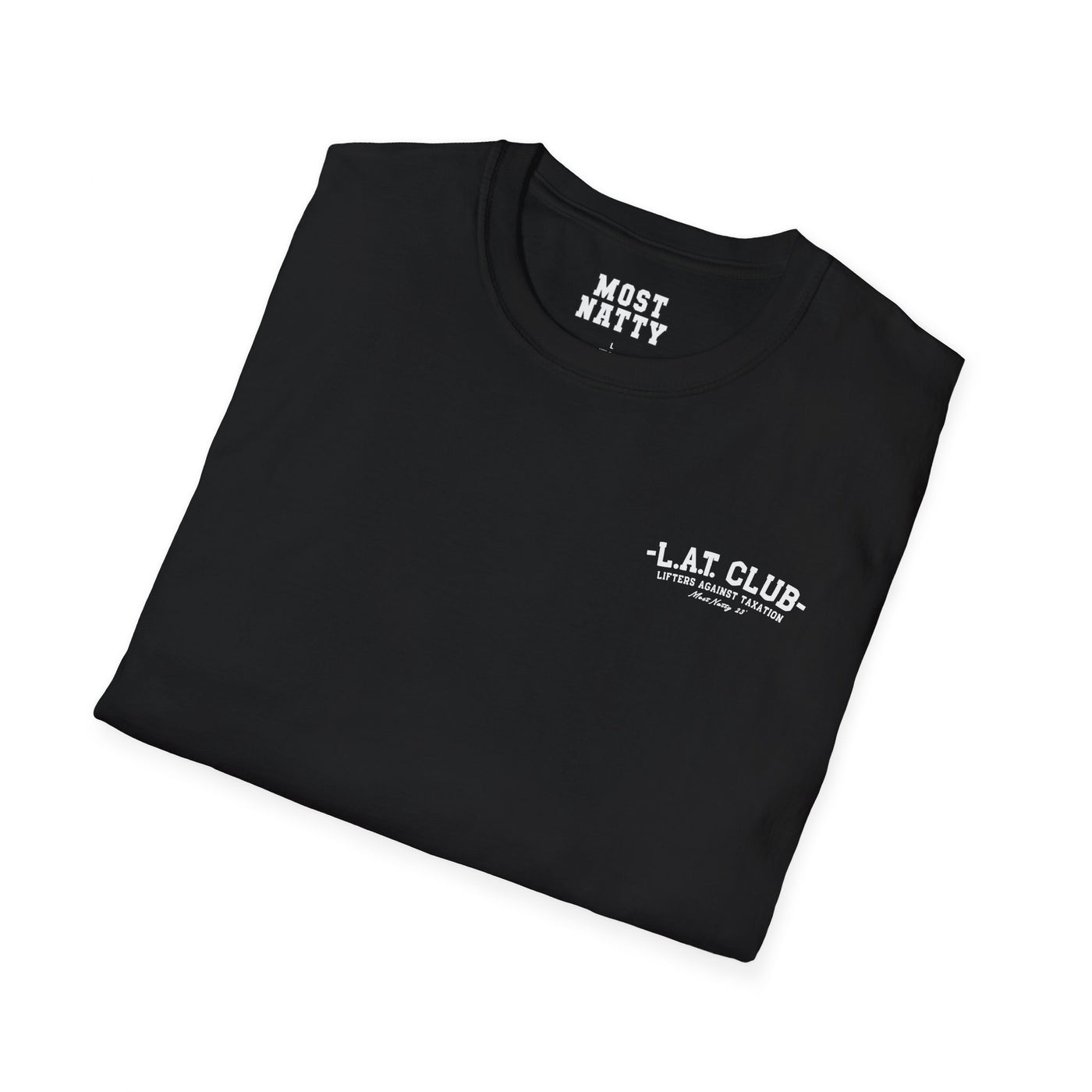 Most Natty LAT Club gym t-shirt folded showing gold garment fabric and classic fit