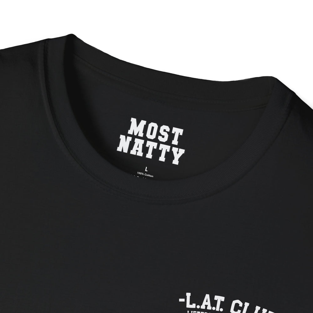 Most Natty inner neck label print and crew neck collar detail on black gym t-shirt