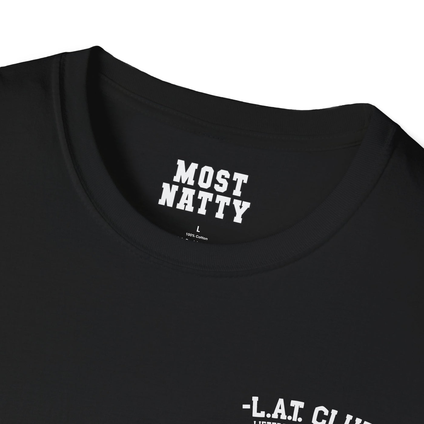 Most Natty inner neck label print and crew neck collar detail on black gym t-shirt