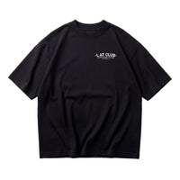 Most Natty LAT Club oversized gym t-shirt front flat flay showing chest badge print on white background
