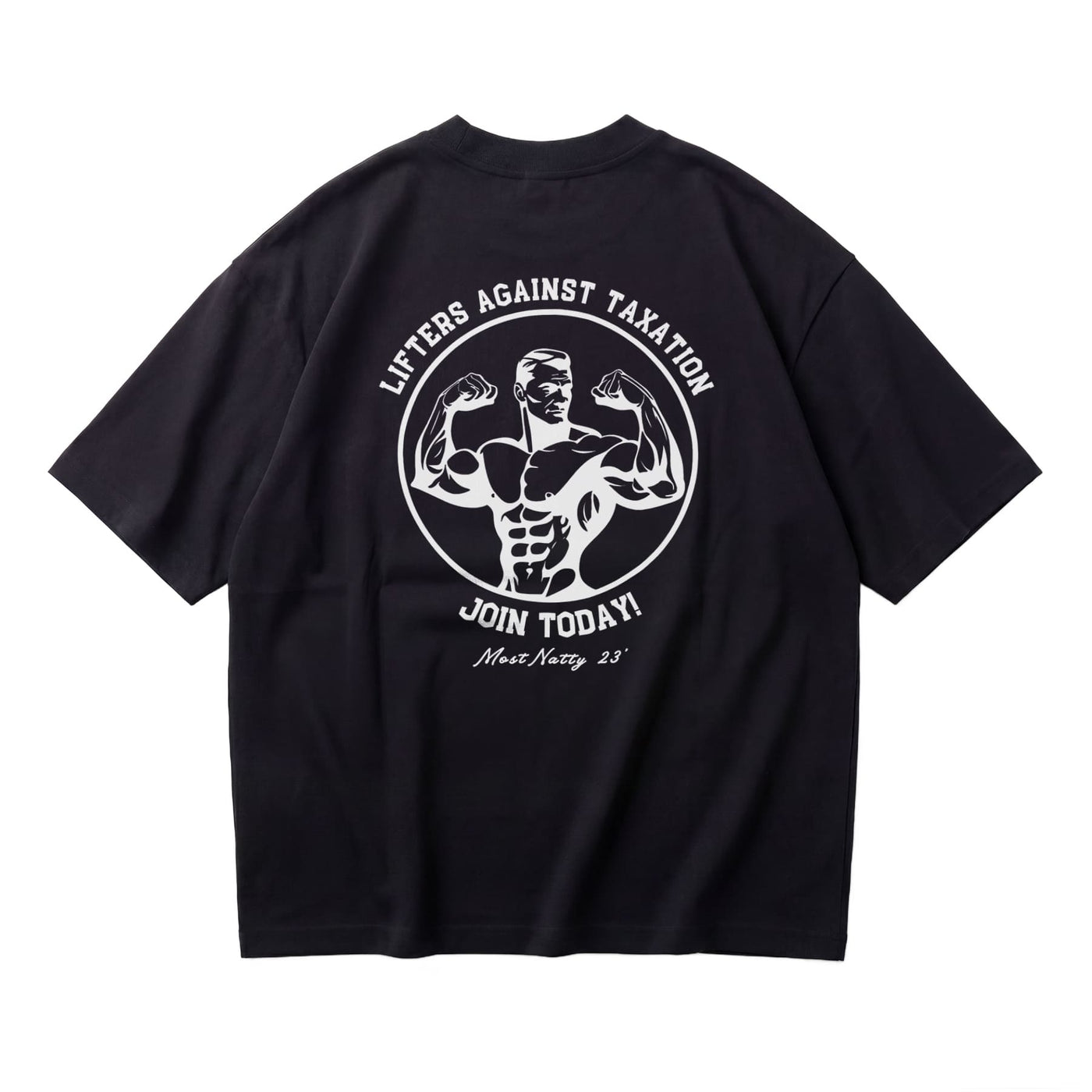 Most Natty LAT Club oversized gym t-shirt rear flat lay on white background