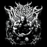 Markus Ruhl Mass Monster black and white death metal album art style graphic with halftone effect and illegible metal typography