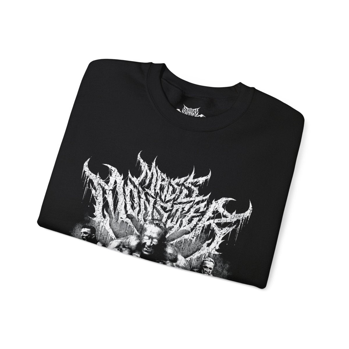 Markus Ruhl Mass Monster gym pump cover crewneck folded showing black fleece fabric and relaxed fit