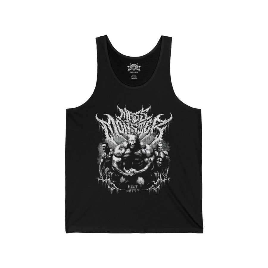 Most Natty Mass Monster gym tank top front flat lay on white background