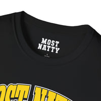 Most Natty inner neck label print and crew neck collar detail on black gym t-shirt