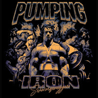 Orange Arnold Schwarzenegger Pumping Iron vintage tribute with cracked and worn texture treatment by Most Natty
