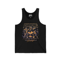 Most Natty Pumping Iron gym tank top front flat lay on white background
