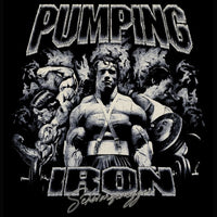 Grey Arnold Schwarzenegger Pumping Iron vintage tribute with cracked and worn texture treatment by Most Natty