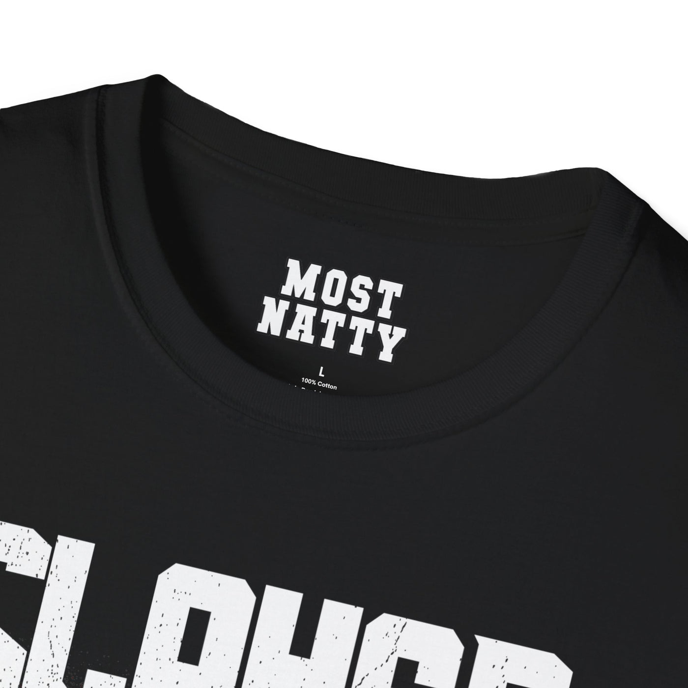 Most Natty inner neck label print and crew neck collar detail on black gym t-shirt