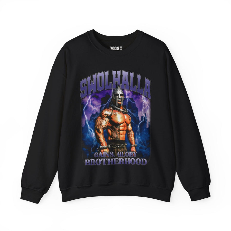 Rich Piana Swolhalla gym pump cover crewneck front flat lay on white background