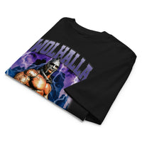Most Natty Swolhalla oversized gym t-shirt folded showing black garment fabric and drop-shoulder cut