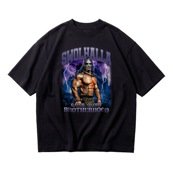 Most Natty Swolhalla oversized gym t-shirt featuring Rich Piana, front flat lay on white background