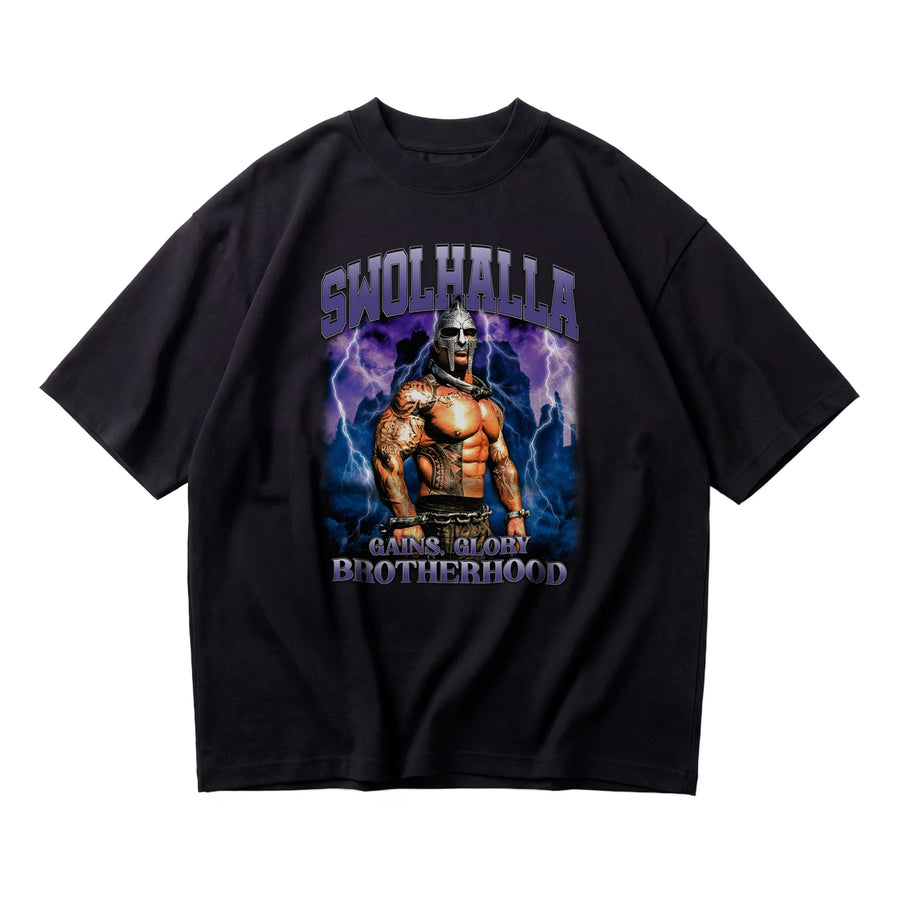 Most Natty Swolhalla oversized gym t-shirt featuring Rich Piana, front flat lay on white background